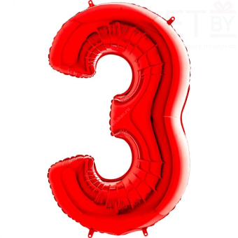 Шар (40"/102 см) Цифра, 3, Красный