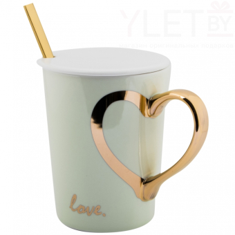 Кружка с ложкой Для любимых №2 зеленая