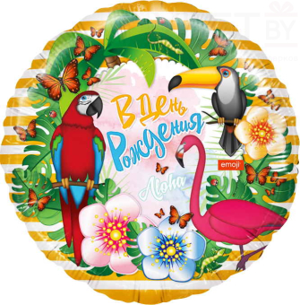 Шар (18''/46 см) Круг, В День Рождения. Тропические птицы