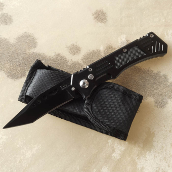 Нож металлический складной Черный с прорезями
