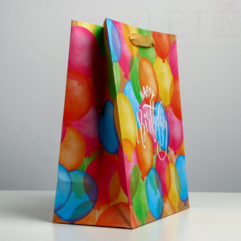 Пакет крафтовый вертикальный Happy birthday, ML 27 х 23 х 11.5 см