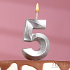 Свеча цифра 5 Грани, Серебро, 6,5 см