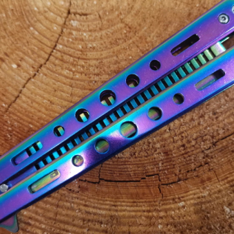 Нож бабочка тренировочный с расческой Хамелеон с прорезями