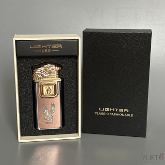 Зажигалка турбо газовая+обычное пламя Голова орла, бронза и синий, эмблема орла