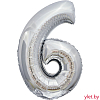 Шар (34''/86 см) Цифра, 6, Серебро