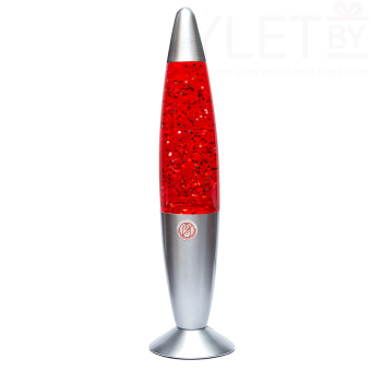 Лава лампа с блёстками в сером корпусе 35 см Красная
