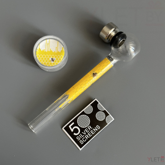 Курительный девайс стеклянная трубочка Соты с гриндером желтый