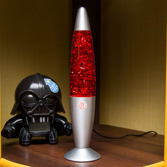 Лава лампа с блёстками в сером корпусе 35 см Красная