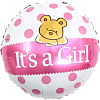 Шар (18''/46 см) Круг, С Рождением Малышки! Плюшевый мишка, Розовый