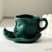 Кружка с блюдцем "Лицо" (зеленая)