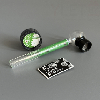 Курительный девайс стеклянная трубочка Соты с гриндером зеленый