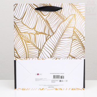 Пакет подарочный Пальма, золото, полосы 26 х 36 х 11.5 см