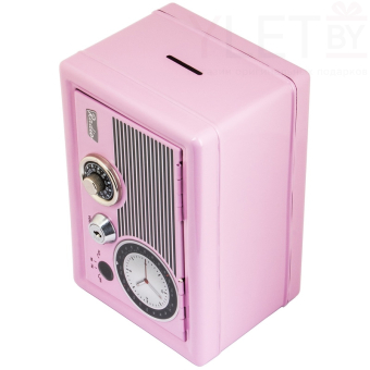 Копилка сейф с ключом Радио ретро Розовая