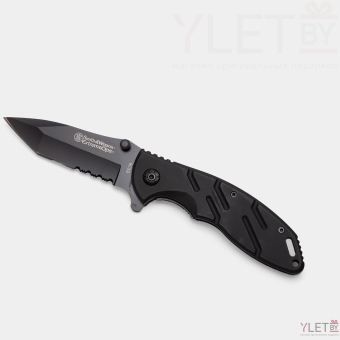 Нож складной черный со стропорезом 20 см