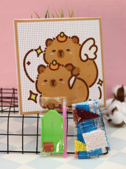 Алмазная мозаика на подрамнике "Две капибары", 20*20 см