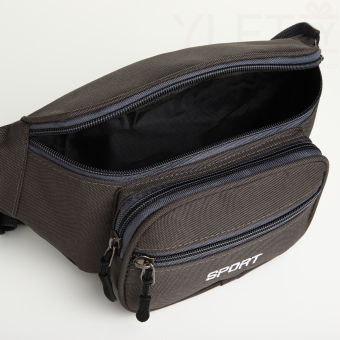 Сумка поясная "Грейс" на молнии, 30*10*14 см, 2 наружных кармана, серый