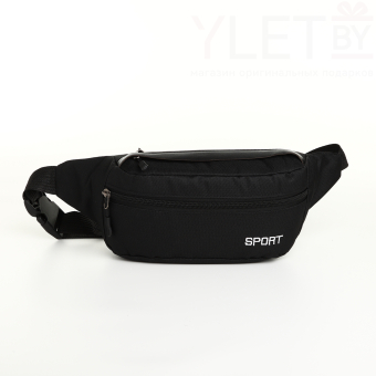 Сумка поясная "Прайм" на молнии,  36*10*14 см, 2 наружных кармана, чёрный