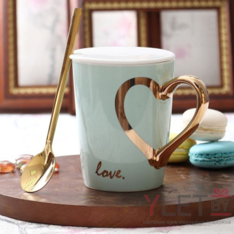Кружка с ложкой Для любимых №2 зеленая