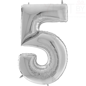 Шар (40''/102 см) Цифра, 5, Серебро