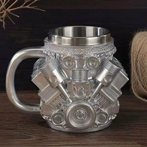 Кружка для напитков "Двигатель V8 " серебристый (металл внутри)