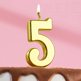 Свеча в торт на шпажке, Цифра 5 Золотая
