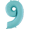 Шар (40"/102 см) Цифра, 9, Пастель голубой/бирюзовый
