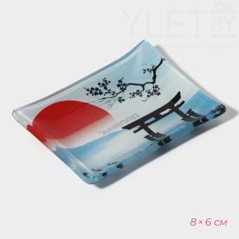 Набор для суши из стекла «Журавль», 3 предмета: соусники 8×2 см, 8×6 см, подставка 25×15×2 см