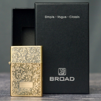 Зажигалка газовая турбо Broad квадратная Узоры Золото