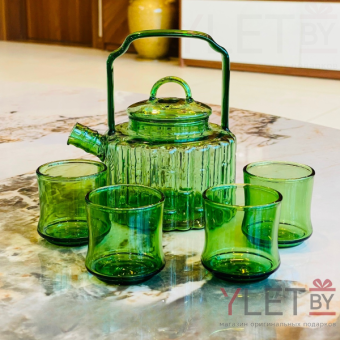 Набор премиум из боросиликатного стекла "Чайный дом" (чайник + 4 чашки)