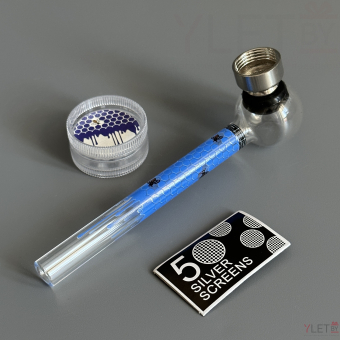 Курительный девайс стеклянная трубочка Соты с гриндером синий