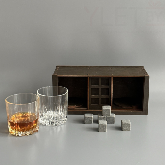 Набор для виски Premium “  keep calm drink whiskey ” (2 стакана + 6 камней + 2 подставки )