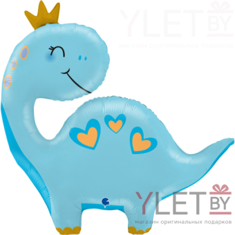 Шар (28''/71 см), Фигура, Динозаврик в короне, Голубой