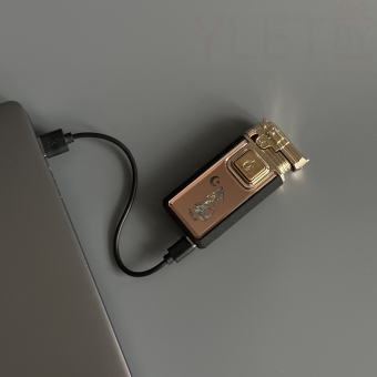 Зажигалка турбо газовая+обычное пламя Пистолет, бронза и черный матовый, эмблема волка