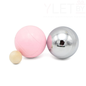 Боча Петанк 6 шаров в сумке. Серебро с розовым