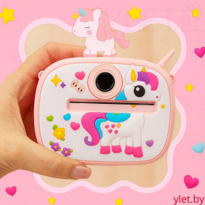 Фотоаппарат мгновенной печати фотопринтер Единорог розовый