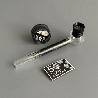 Курительный девайс стеклянная трубочка Соты с гриндером черный