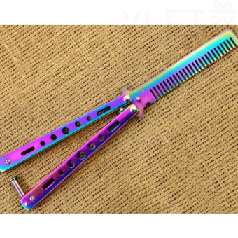 Нож бабочка тренировочный с расческой Хамелеон с прорезями