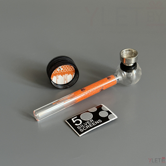 Курительный девайс стеклянная трубочка Соты с гриндером оранжевый