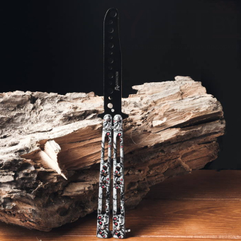 Тренировочный нож бабочка Серые черепа