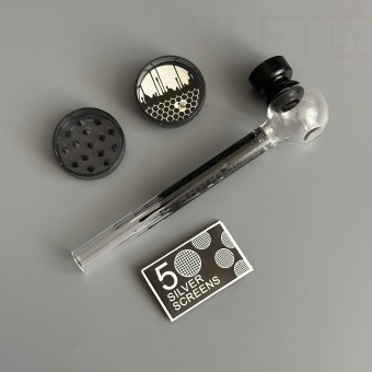 Курительный девайс стеклянная трубочка Соты с гриндером черный