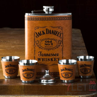 Набор фляжка и стопки Jack Daniels коричневый