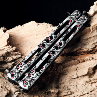 Тренировочный нож бабочка Серые черепа