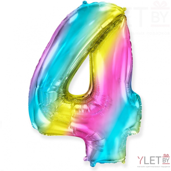 Шар (40''/102 см) Цифра, 4, Диагональная радуга, Градиент