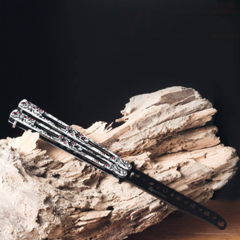 Тренировочный нож бабочка Серые черепа