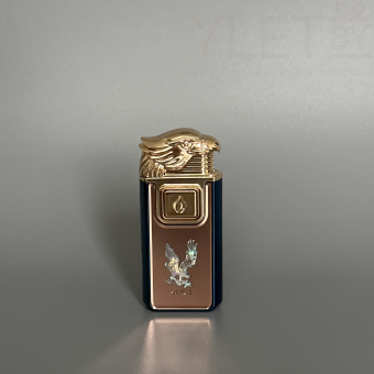Зажигалка турбо газовая+обычное пламя Голова орла, бронза и синий, эмблема орла