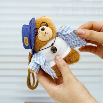 Брелок плюшевый Мишка Паддингтон 14 см (Paddington) в джинсовой панаме