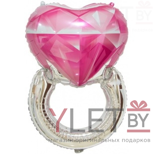 Шар (32''/81 см) Сердце, Кольцо с бриллиантом, Розовый