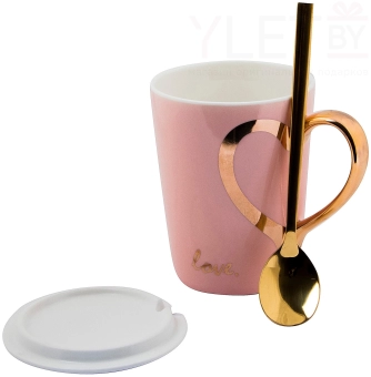 Кружка с ложкой Для любимых №1 розовая