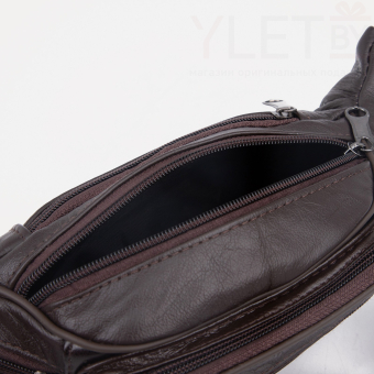 Сумка поясная "Престиж" на молнии, 22*6*12 см, 5 наружных карманов, коричневый