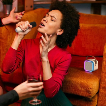 Портативная колонка караоке К12 квадратная Розовая